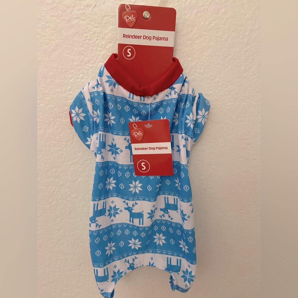 Pet Central Dog Christmas Pajamas Sz S Small Puppy Light Blue White Print